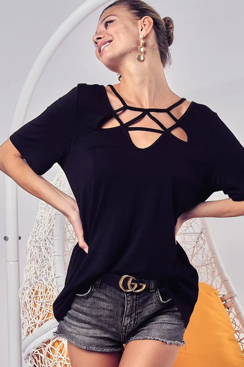Silky Knit Top with Front Details - Body Central