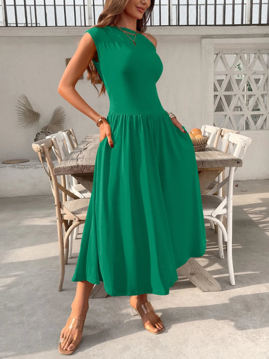 Single Shoulder Midi Dress with Pockets - Body Central