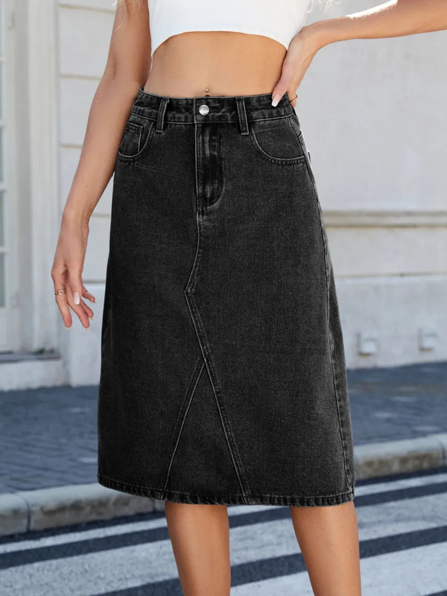 Slit Back Midi Denim Skirt - Body Central