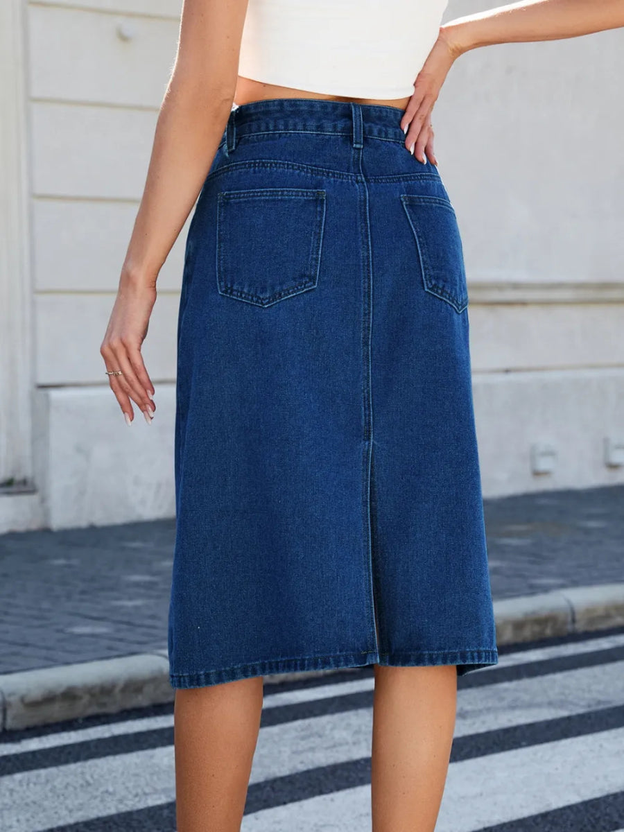Slit Back Midi Denim Skirt - Body Central