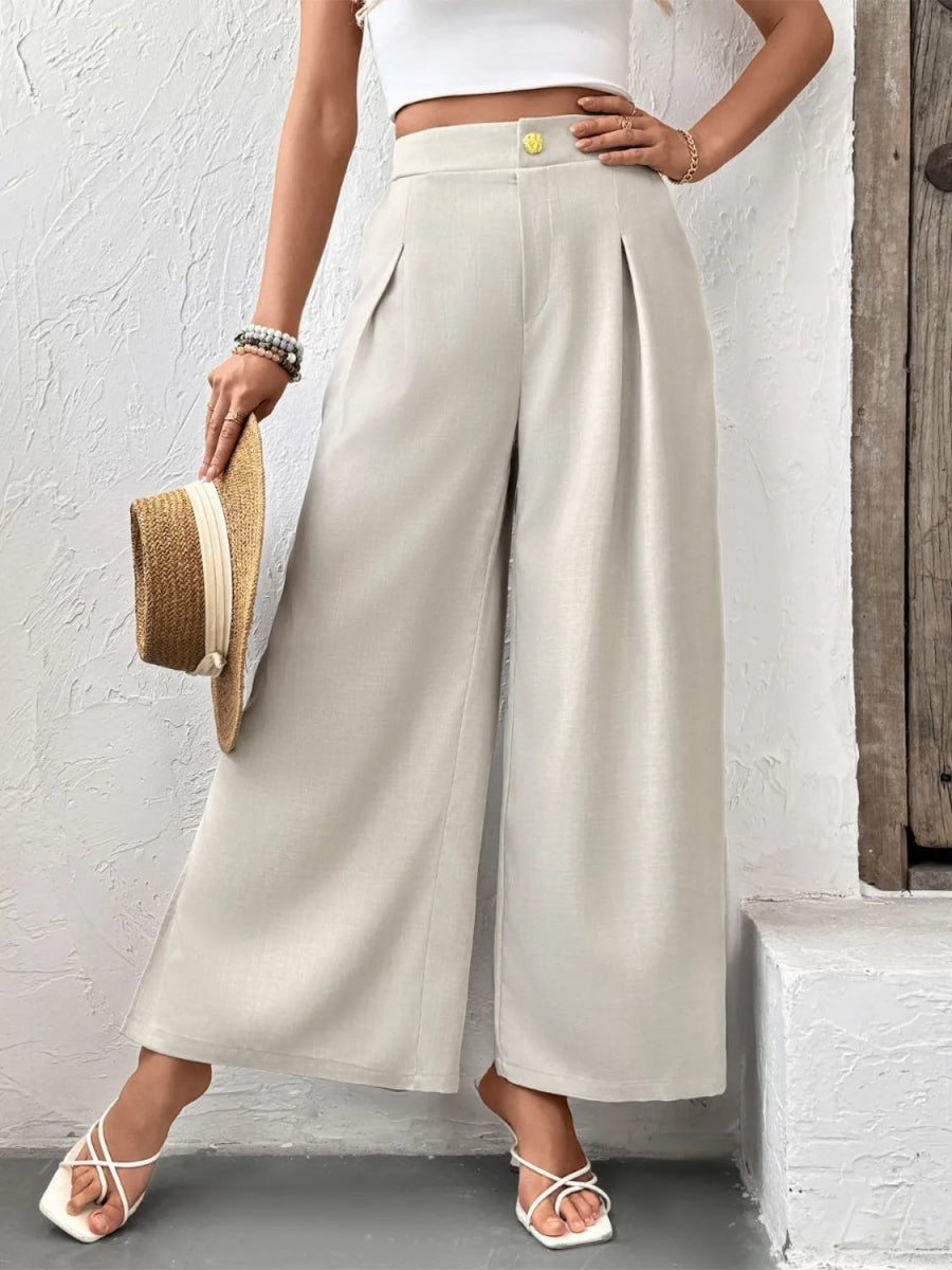 Slit Wide Leg Pleated Pants - Body Central