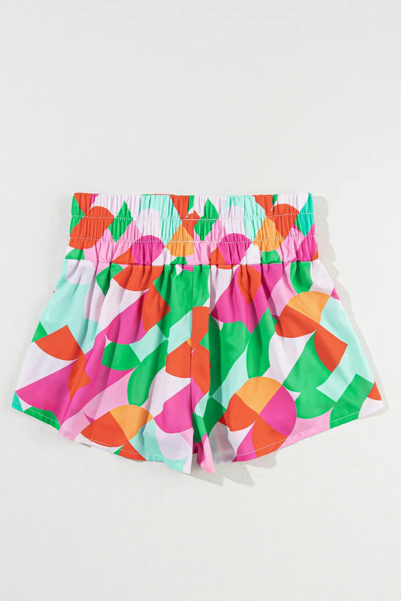 Smocked Contrast Print High Waist Skort - Body Central