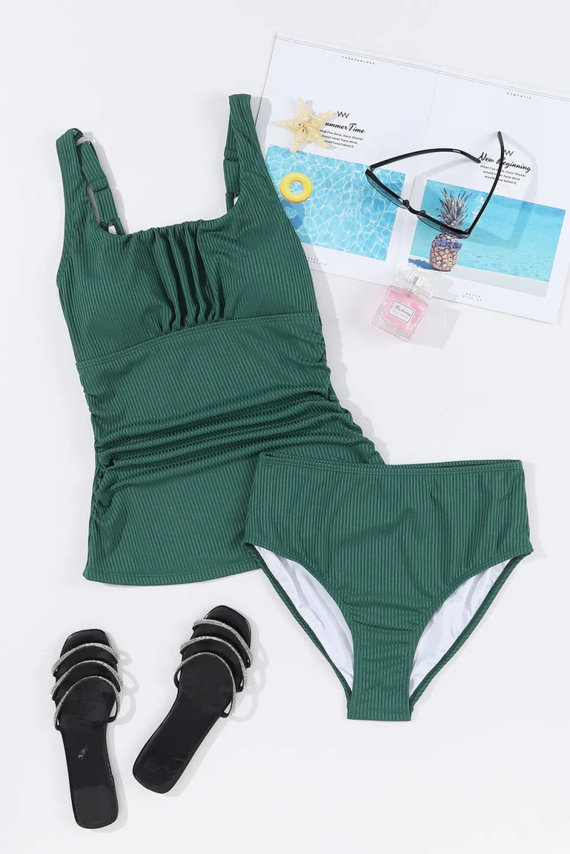 Square Neck Wide Strap Tankini Set - Body Central