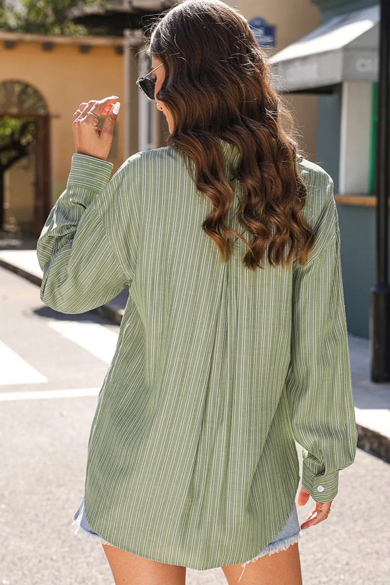Striped Button Up Long Sleeve Shirt - Body Central