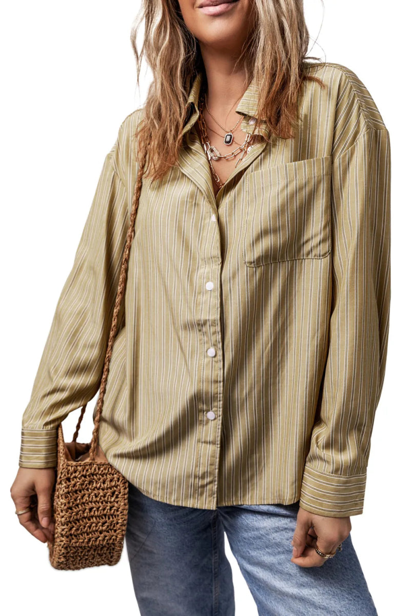 Striped Button Up Long Sleeve Shirt - Body Central