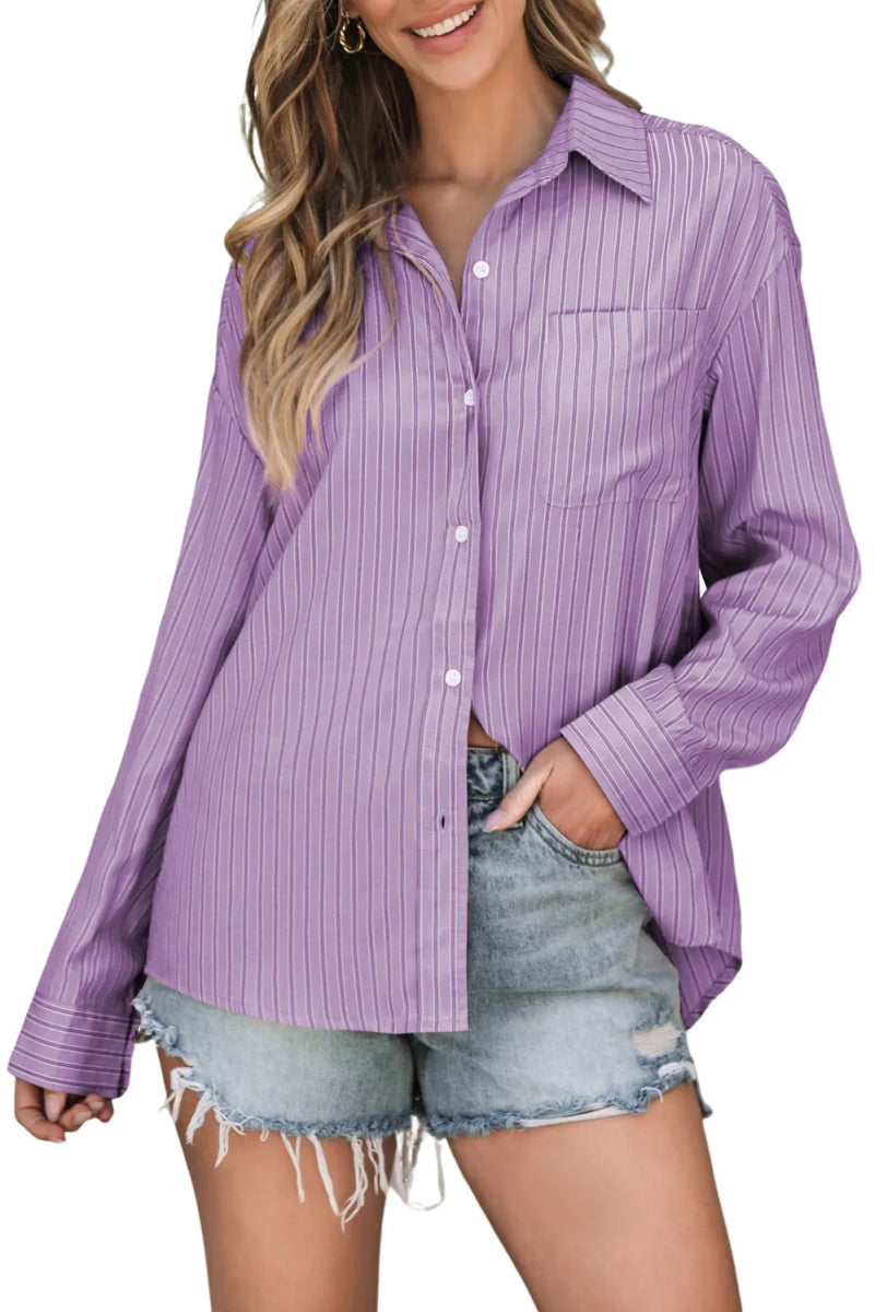 Striped Button Up Long Sleeve Shirt - Body Central