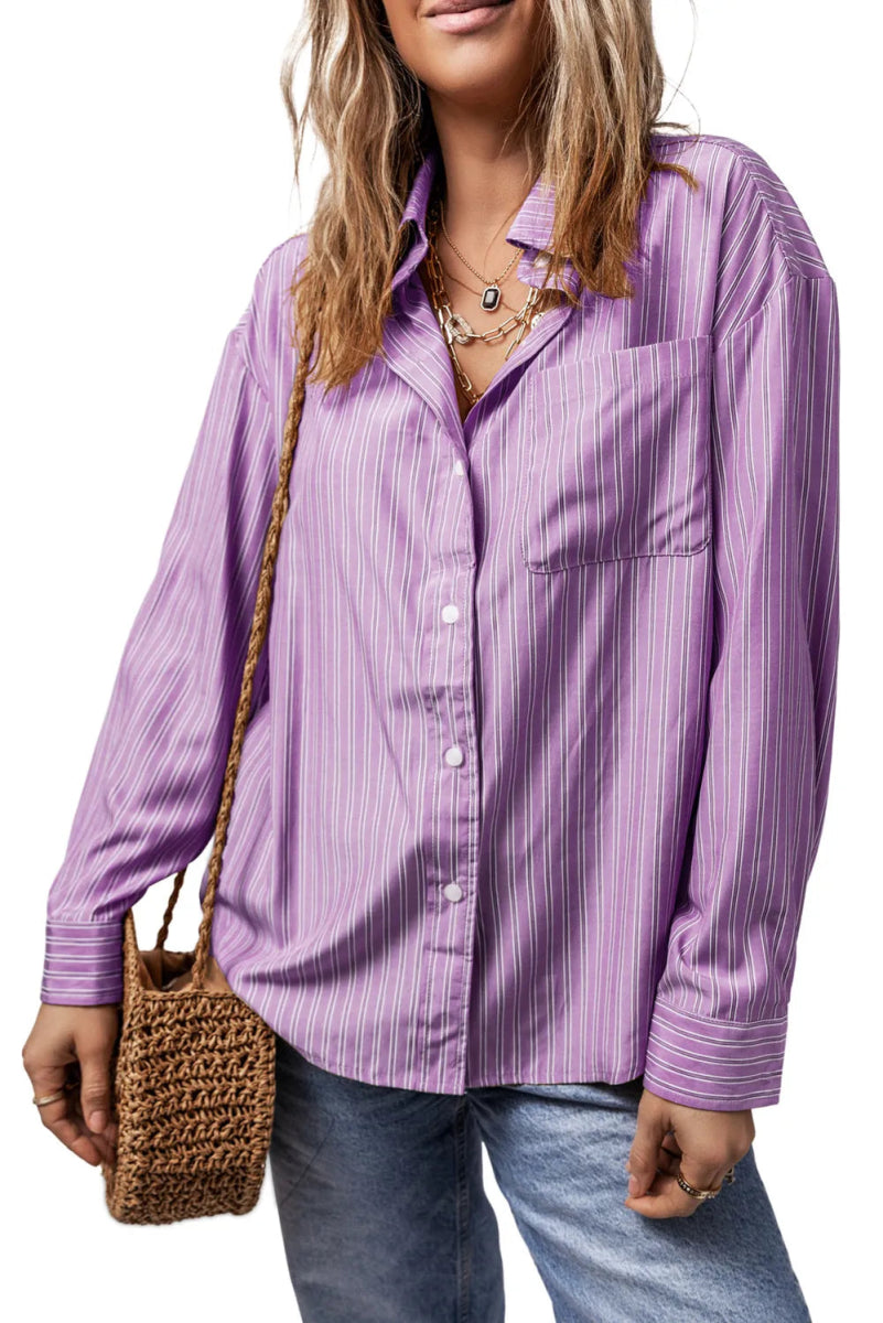 Striped Button Up Long Sleeve Shirt - Body Central