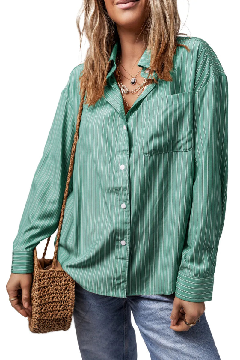Striped Button Up Long Sleeve Shirt - Body Central