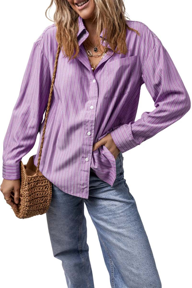 Striped Button Up Long Sleeve Shirt - Body Central