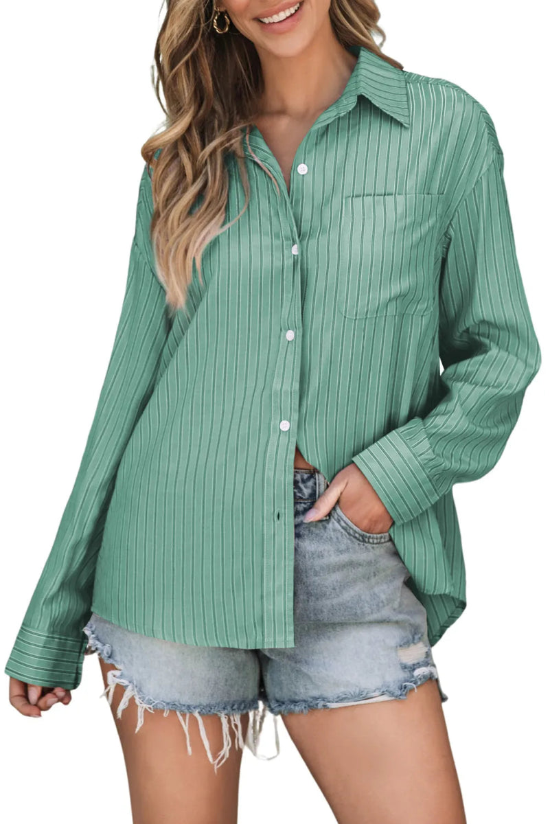 Striped Button Up Long Sleeve Shirt - Body Central