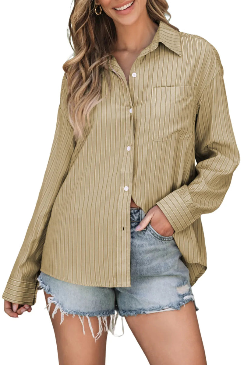 Striped Button Up Long Sleeve Shirt - Body Central