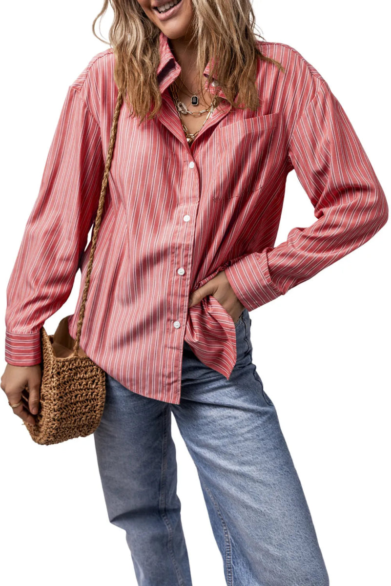 Striped Button Up Long Sleeve Shirt - Body Central