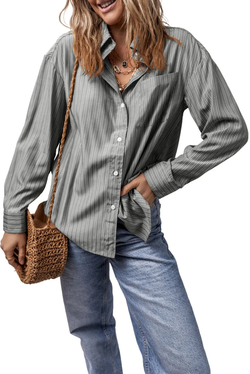 Striped Button Up Long Sleeve Shirt - Body Central
