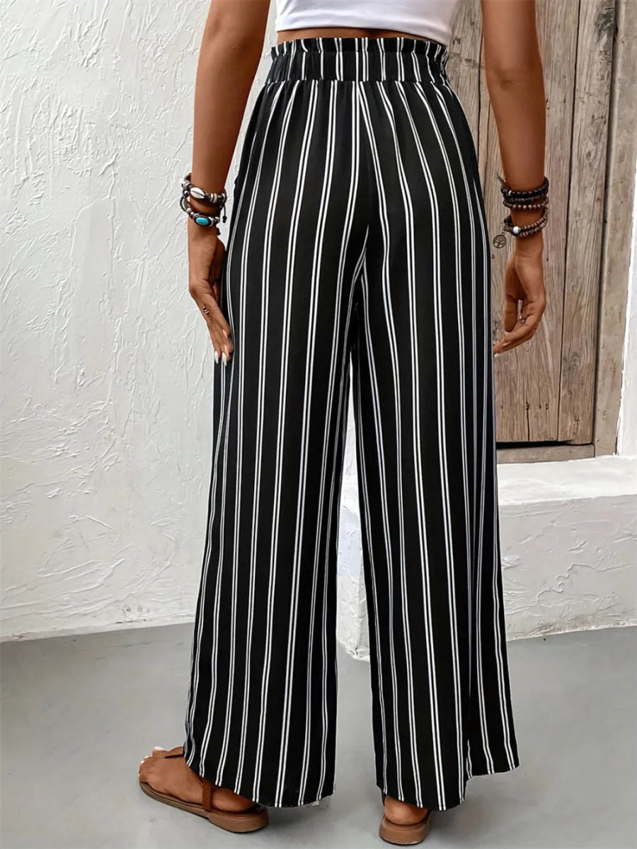 Striped High Waist Wide Leg Pants - Body Central
