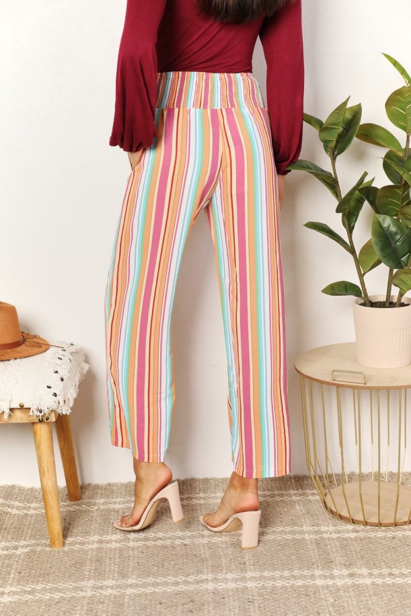 Striped Smocked Waist Pants with Pockets - Body Central