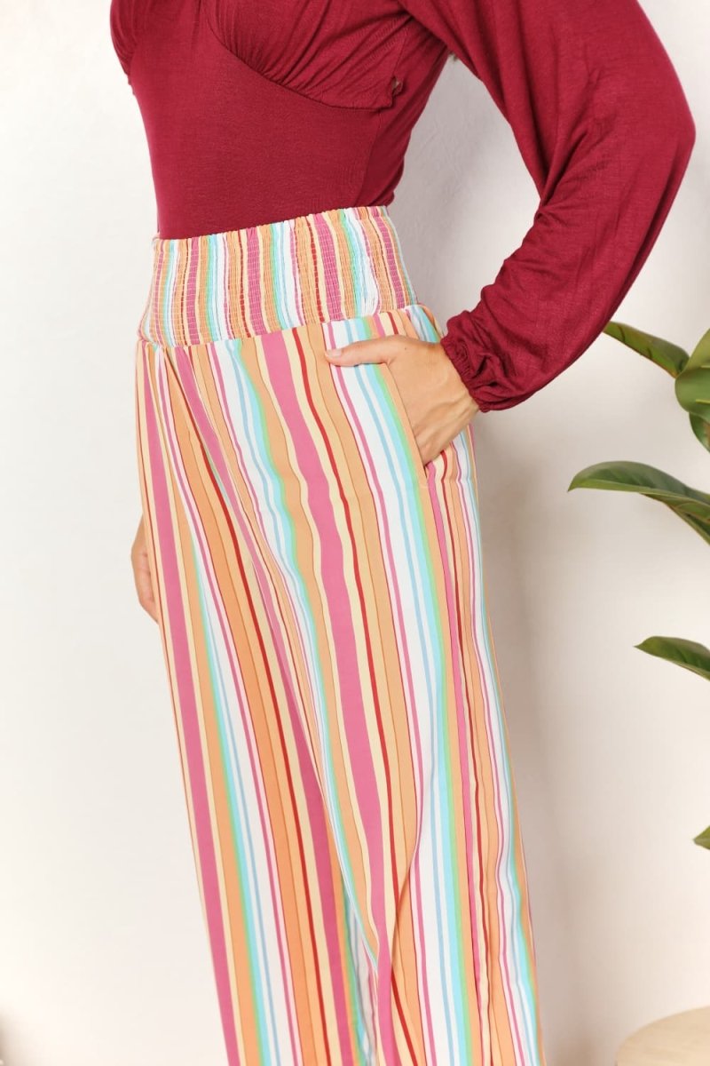 Striped Smocked Waist Pants with Pockets - Body Central