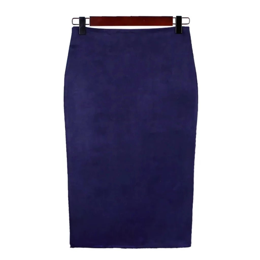 Suede Midi Pencil Elastic High Waist Skirt - Body Central