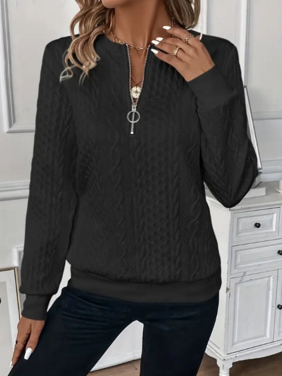 Texture Half Zip Long Sleeve Sweatshirt - Body Central