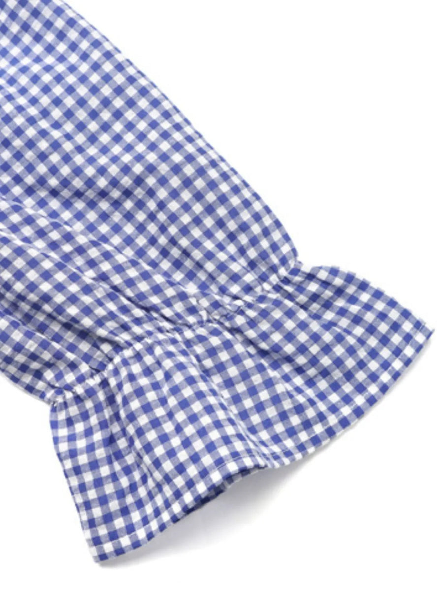 Tie Front Plaid Flounce Sleeve Blouse - Body Central