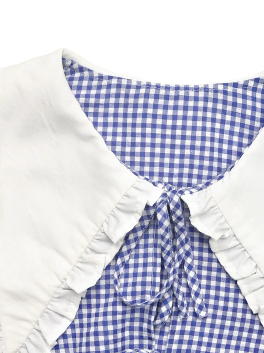 Tie Front Plaid Flounce Sleeve Blouse - Body Central