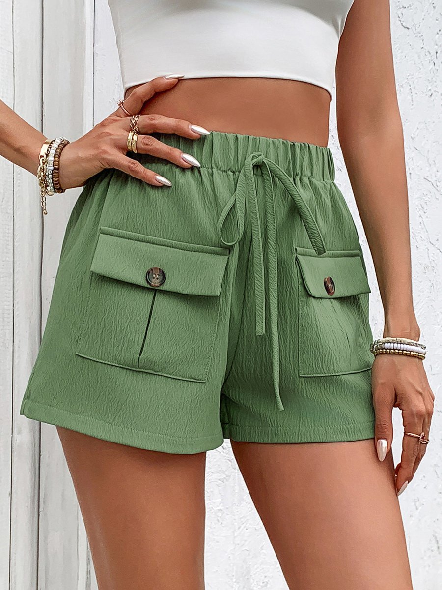 Tied Elastic Waist Shorts with Pockets - Body Central