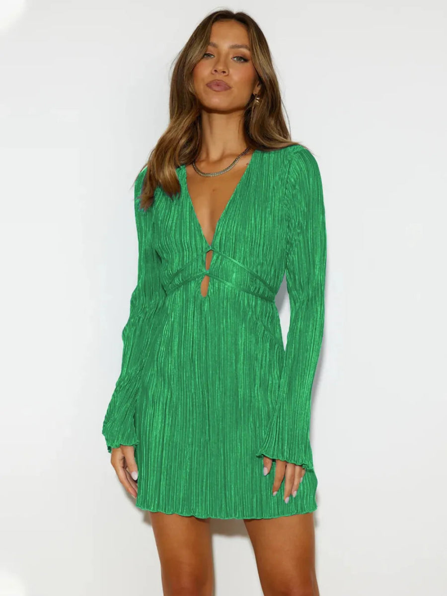 Tied Plunge Flare Sleeve Mini Dress - Body Central