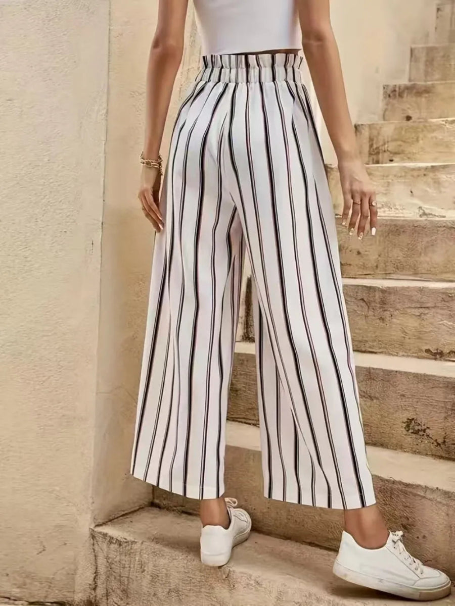 Tied Striped Wide Leg Pants - Body Central