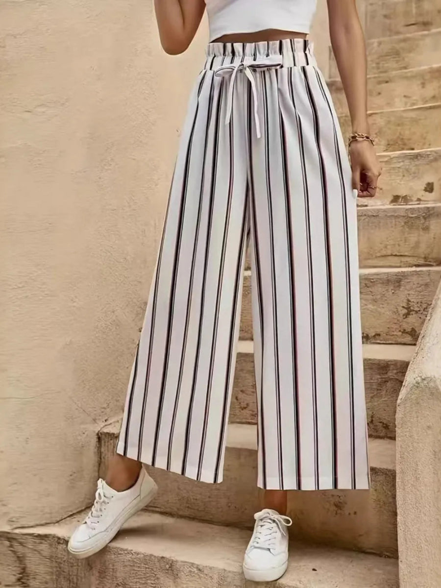 Tied Striped Wide Leg Pants - Body Central