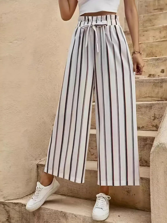 Tied Striped Wide Leg Pants - Body Central
