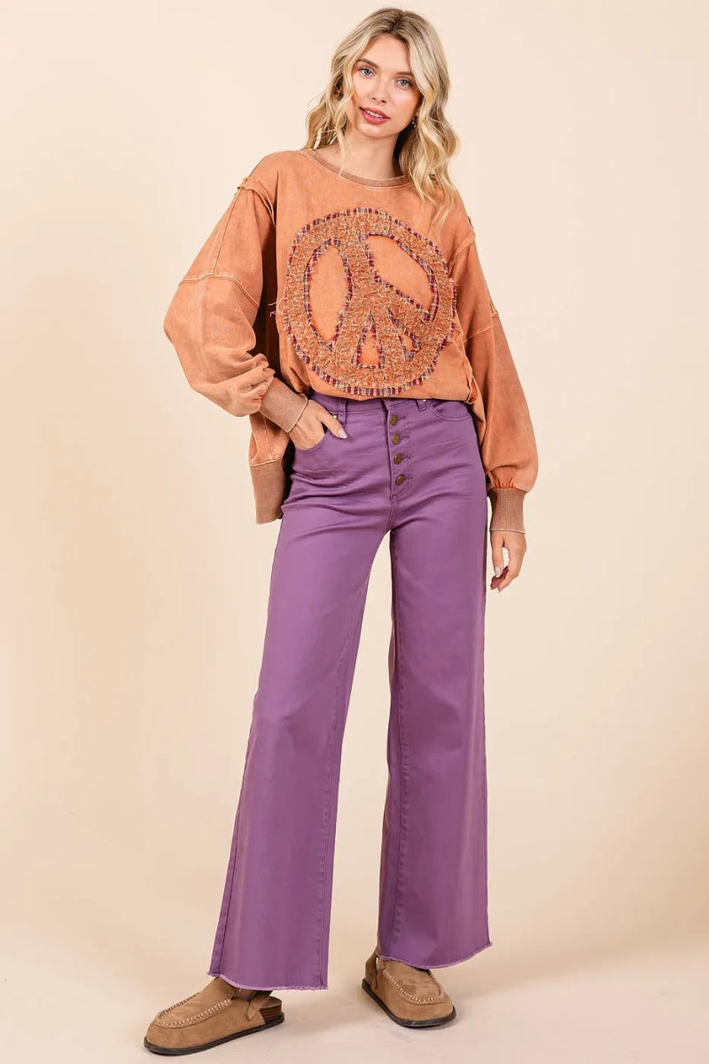 Twill High Waisted Button Fly Wide Leg Pants - Body Central