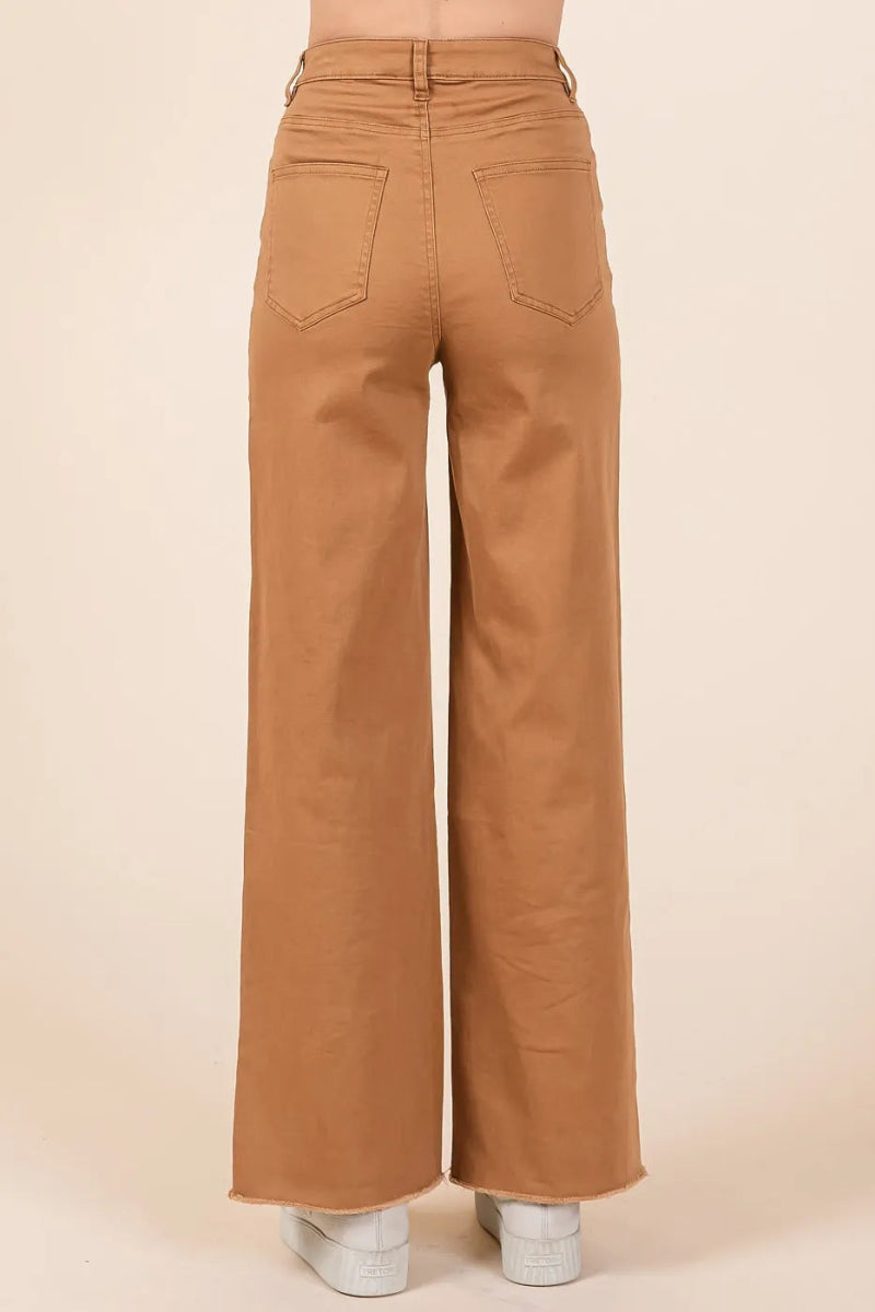 Twill High Waisted Button Fly Wide Leg Pants - Body Central