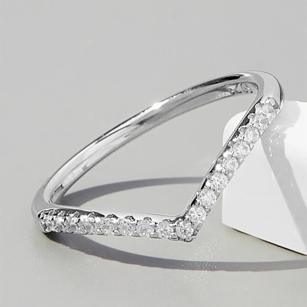 V Shape Inlaid Zircon Ring -  925 Sterling Silver - Body Central