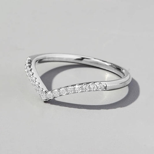 V Shape Inlaid Zircon Ring -  925 Sterling Silver - Body Central