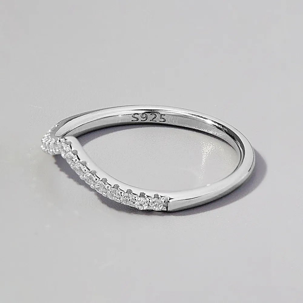 V Shape Inlaid Zircon Ring -  925 Sterling Silver - Body Central