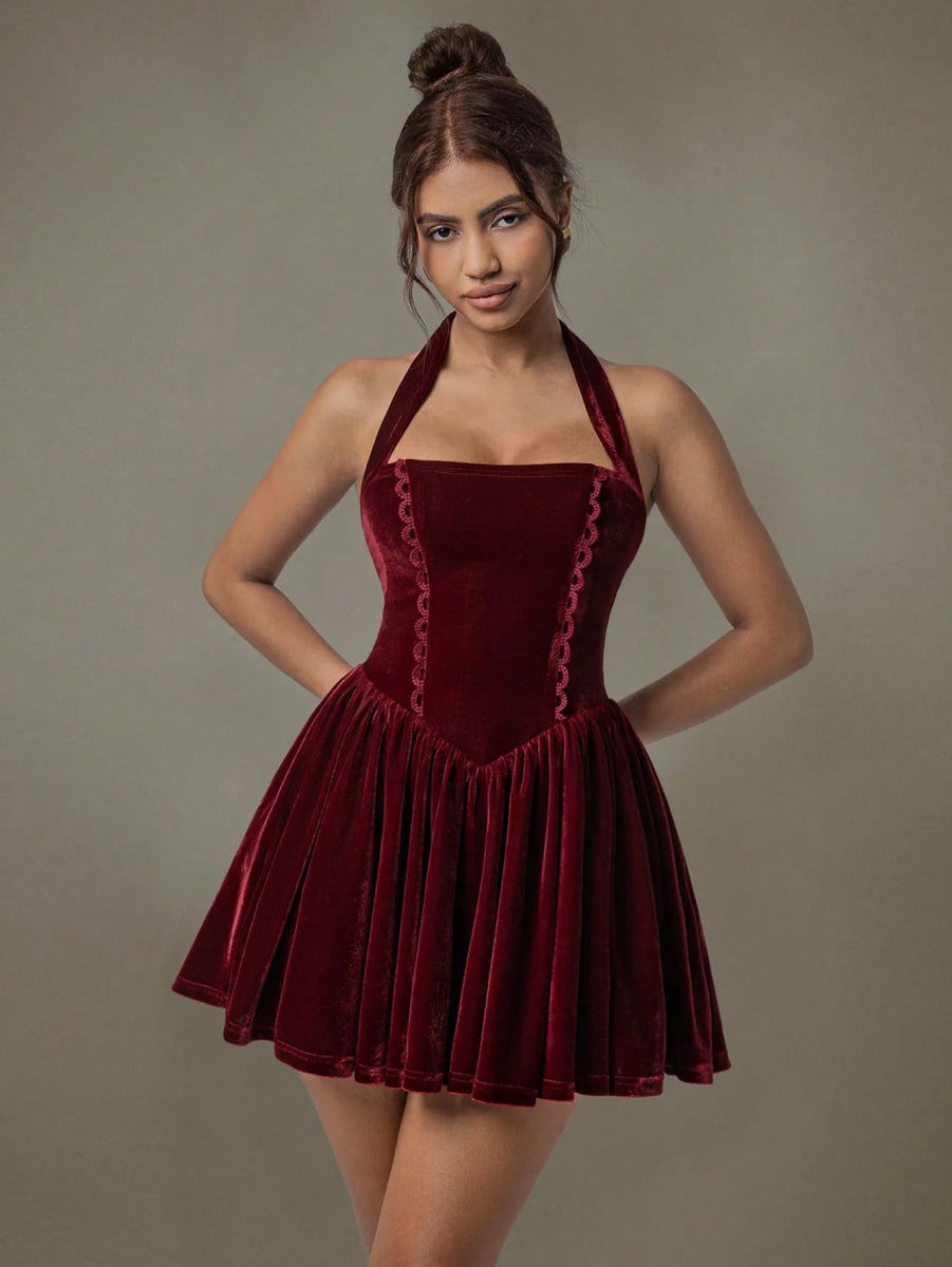 Velvet Halter Skater Dress - Body Central