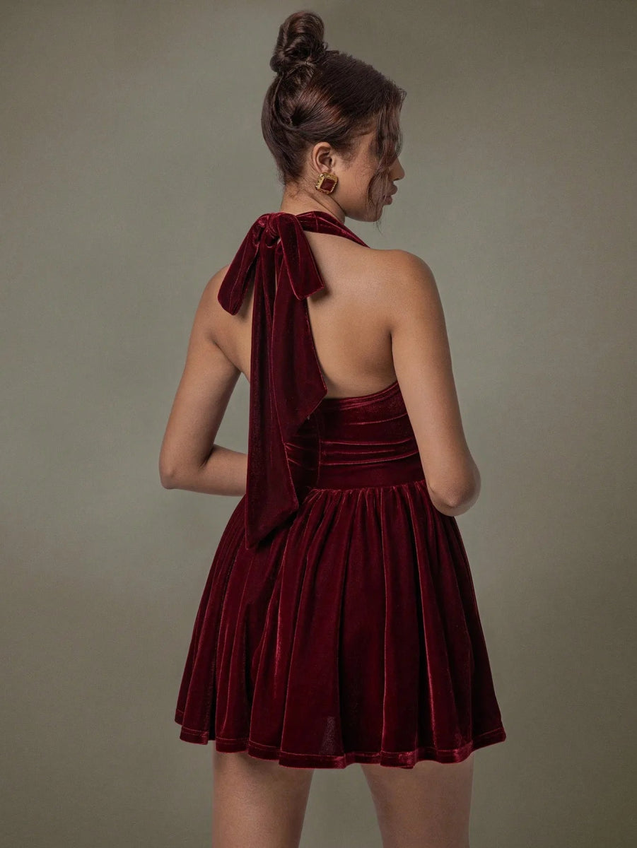 Velvet Halter Skater Dress - Body Central