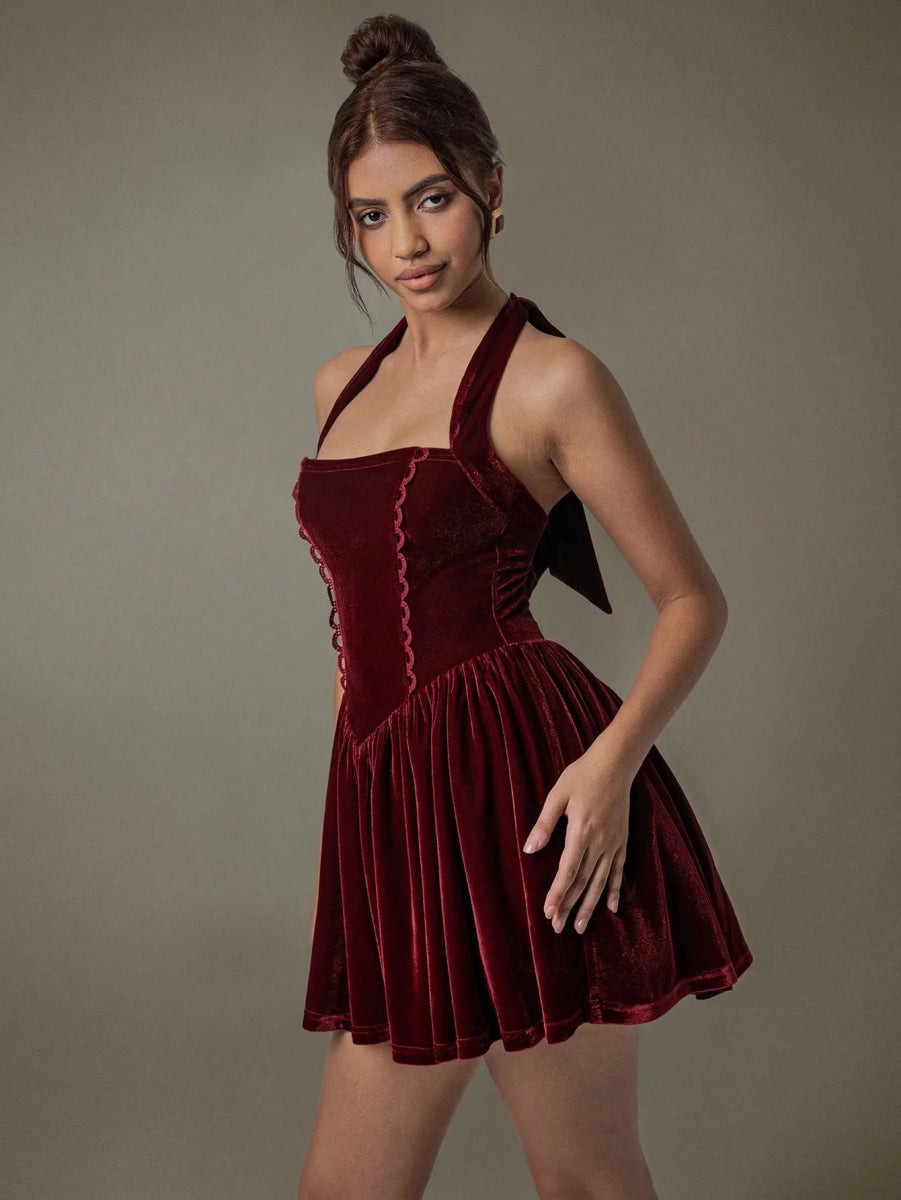 Velvet Halter Skater Dress - Body Central