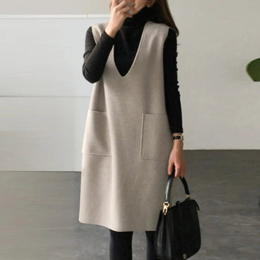Vest Dress Solid Color Sleeveless Elegant Warm Long - Body Central