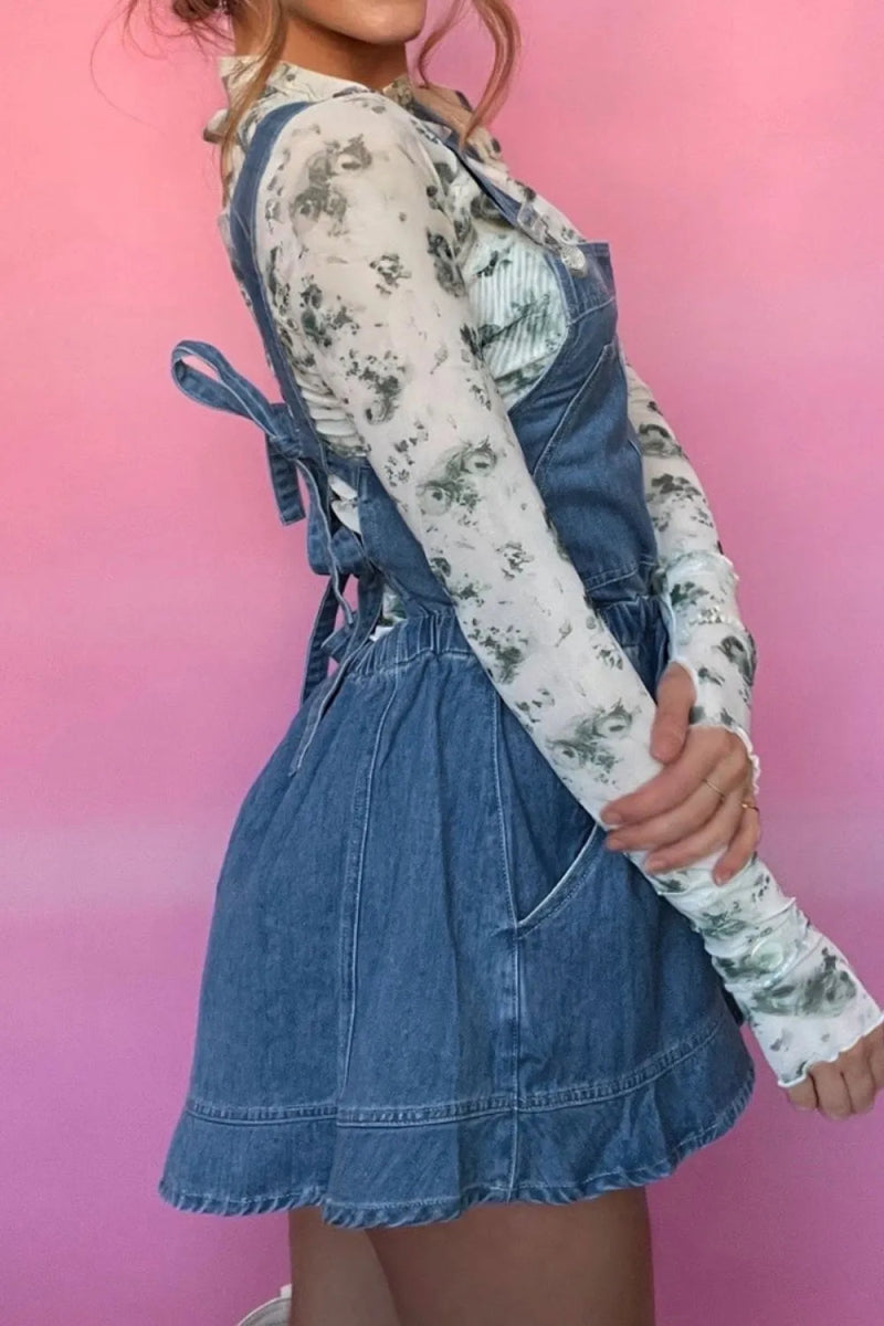 Wide Strap Square Neck Denim Overalls - Body Central