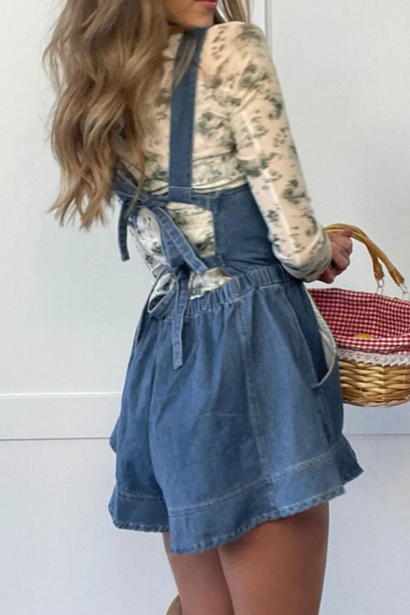 Wide Strap Square Neck Denim Overalls - Body Central