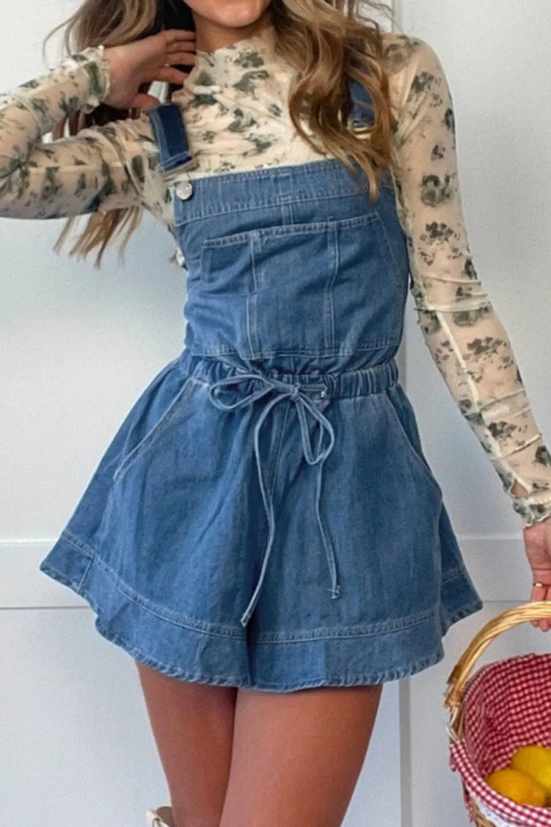 Wide Strap Square Neck Denim Overalls - Body Central