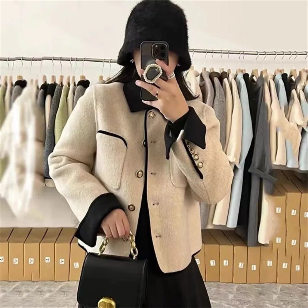 Wool Tweed Spliced Elegant Long Sleeve Single Breasted Jacket - Body Central