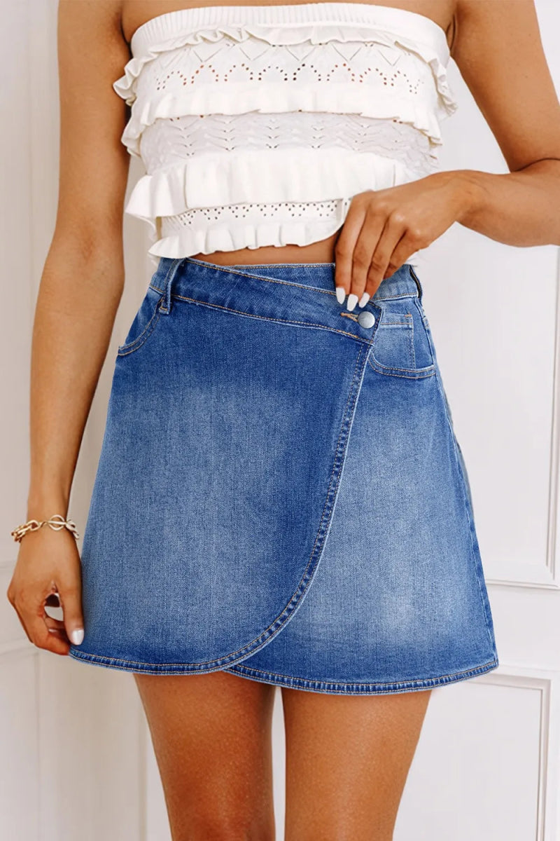 Wrapped Crossed Waist Denim Mini Skirt - Body Central