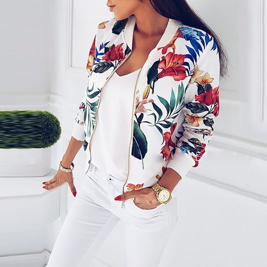 Retro Floral Printed Coat Female Long Sleeve Outwear Clothes Short Bomber Jacket - Body Central Store