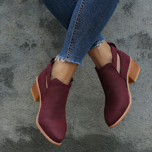 Womens Fashion Casual Shoes Suede Leather Buckle Boots High Heels Zipper - Body Central Store