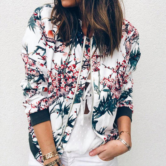 Retro Floral Zipper Up Outwear Bomber - Body Central Store