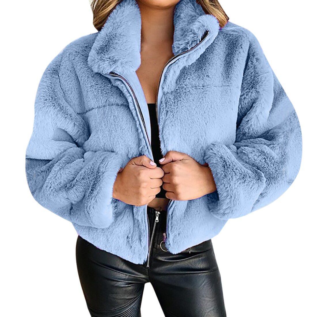Cropped Fluffy Faux Fur Overcoat - Body Central Store