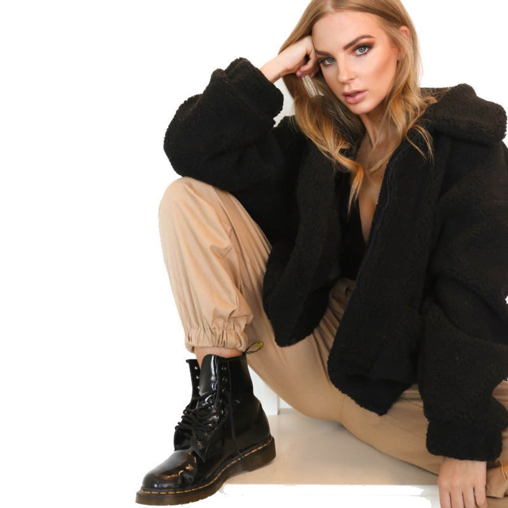 Elegant Faux Fur Warm Zipper Jacket Plush Overcoat | Body Central 