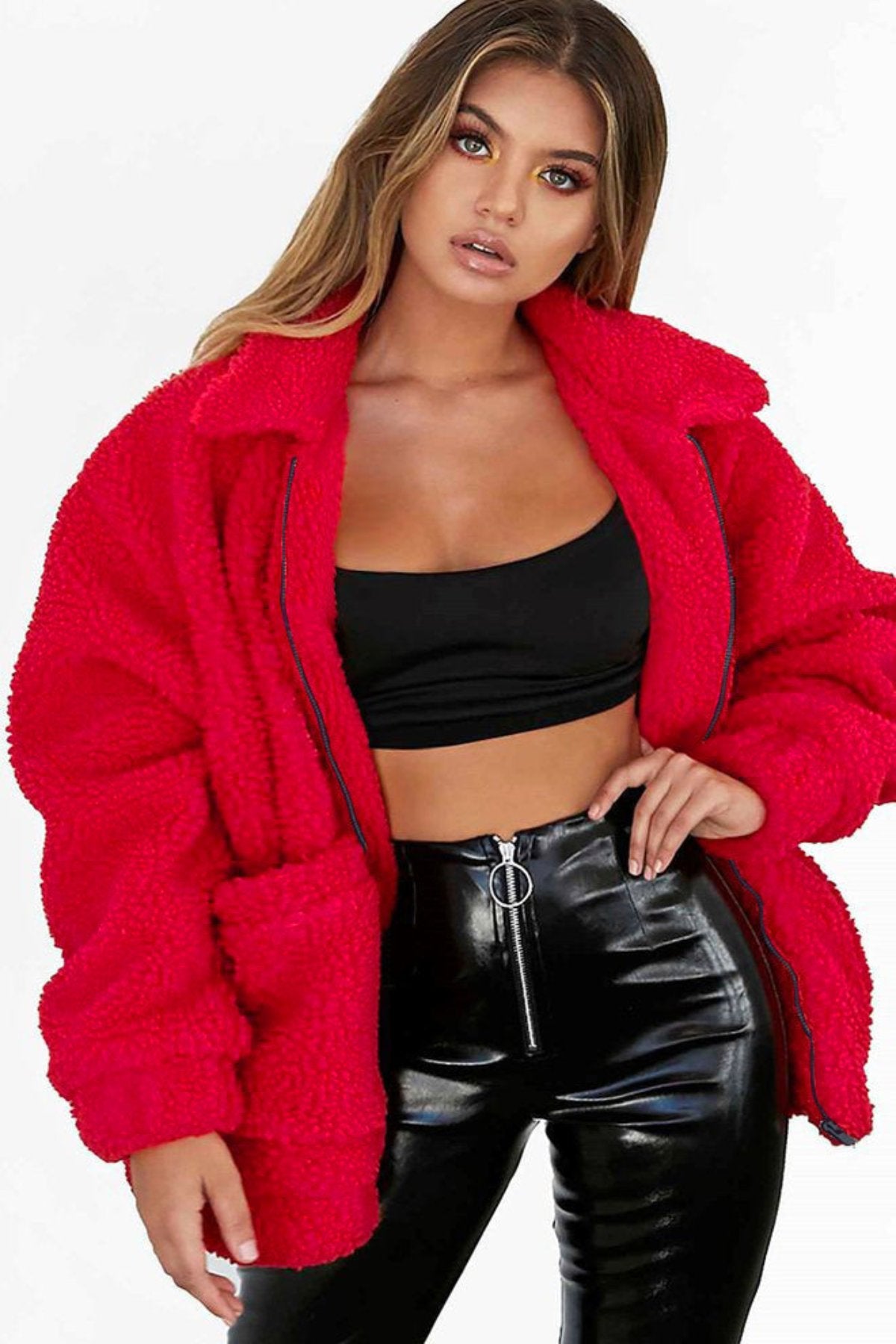 Elegant Faux Fur Warm Zipper Jacket Plush Overcoat | Body Central 