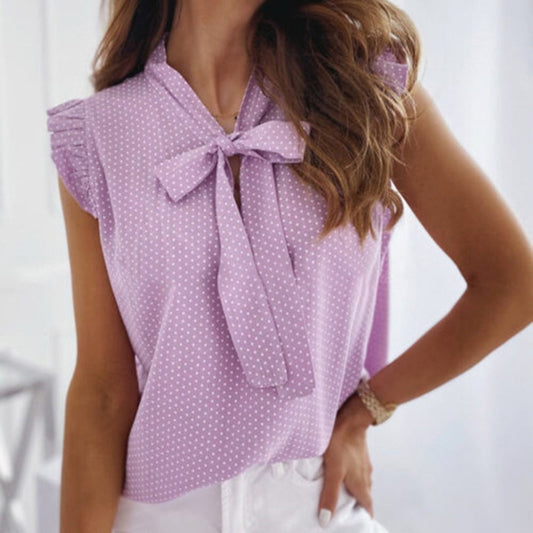 Elegant Ruffles Sleeveless Polka Pot Blouse - Body Central Store